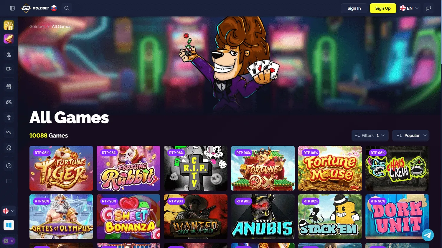 Goldbet Casino desktop games screen