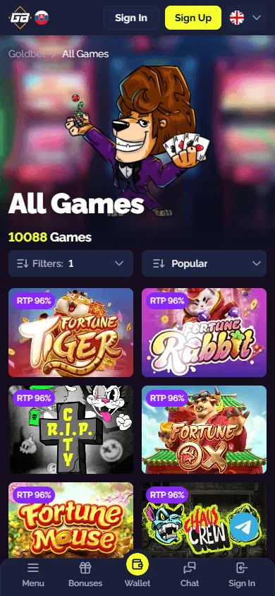 Goldbet Casino mobile games screen