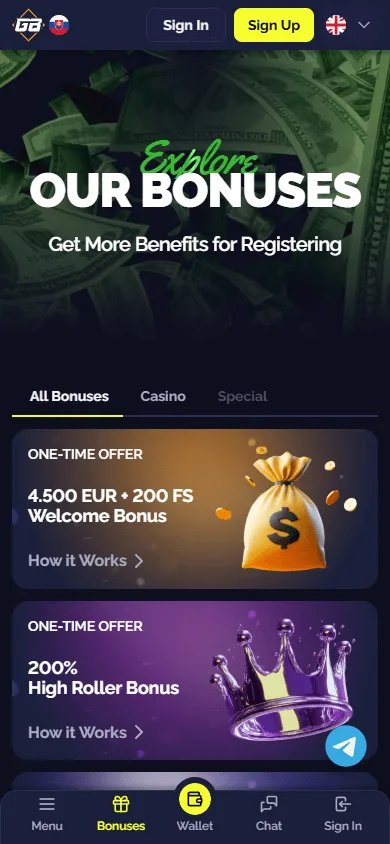 Goldbet Casino mobile promotions screen